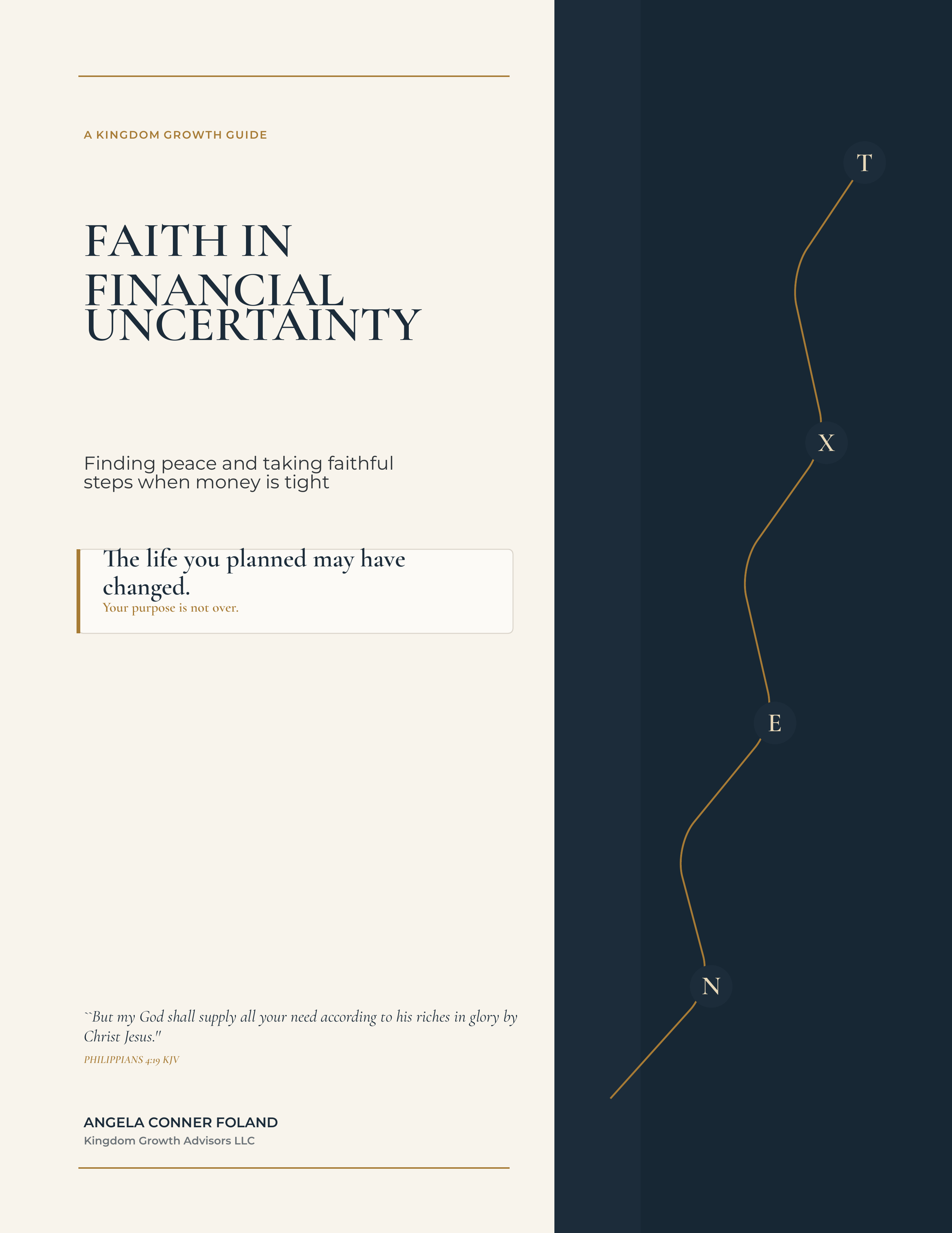 Cover of Faith in Financial Uncertainty by Angela Conner Foland, a cream and navy Kingdom Growth guide for seasons when money is tight.