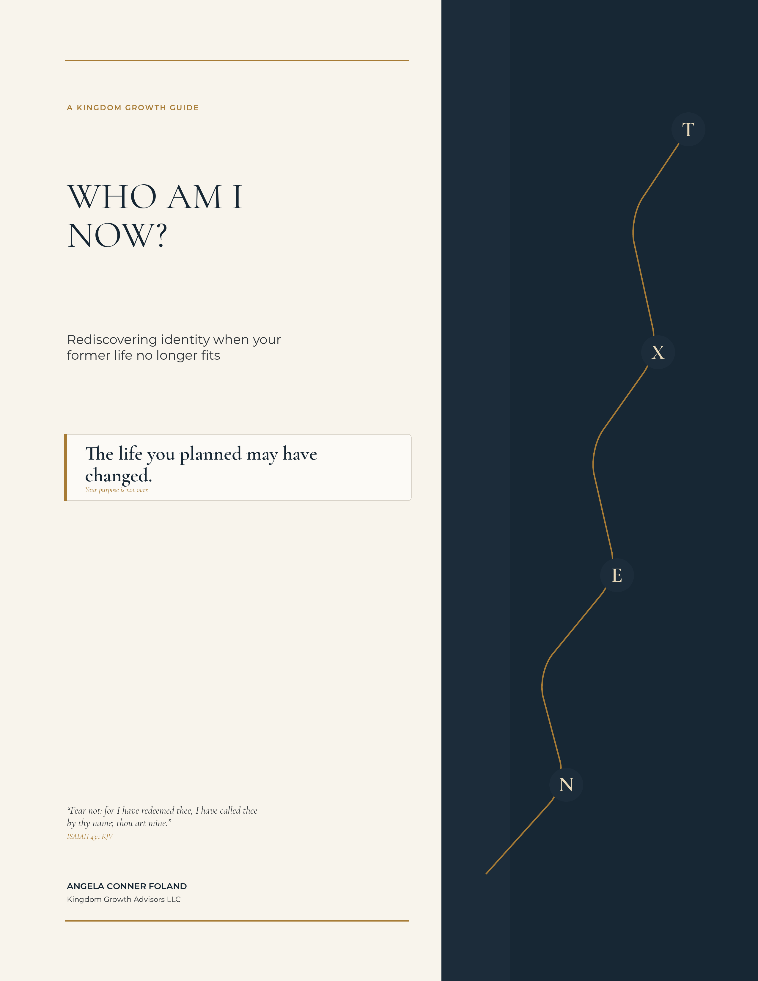 Cover of Who Am I Now? by Angela Conner Foland, a cream and navy Kingdom Growth workbook about rediscovering identity after life changes.