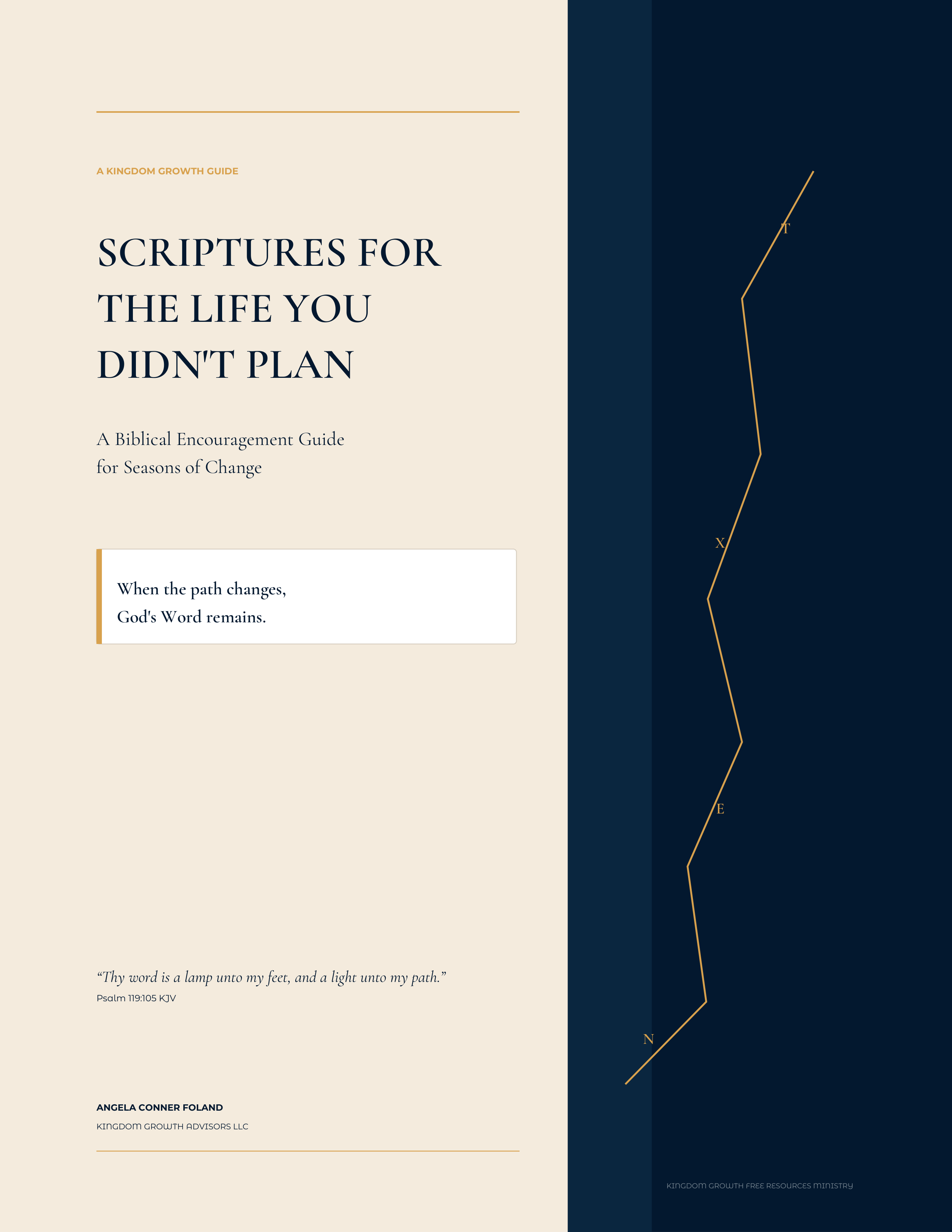 Cover of Scriptures for the Life You Didn’t Plan by Angela Conner Foland, a cream and navy biblical encouragement guide for seasons of change.