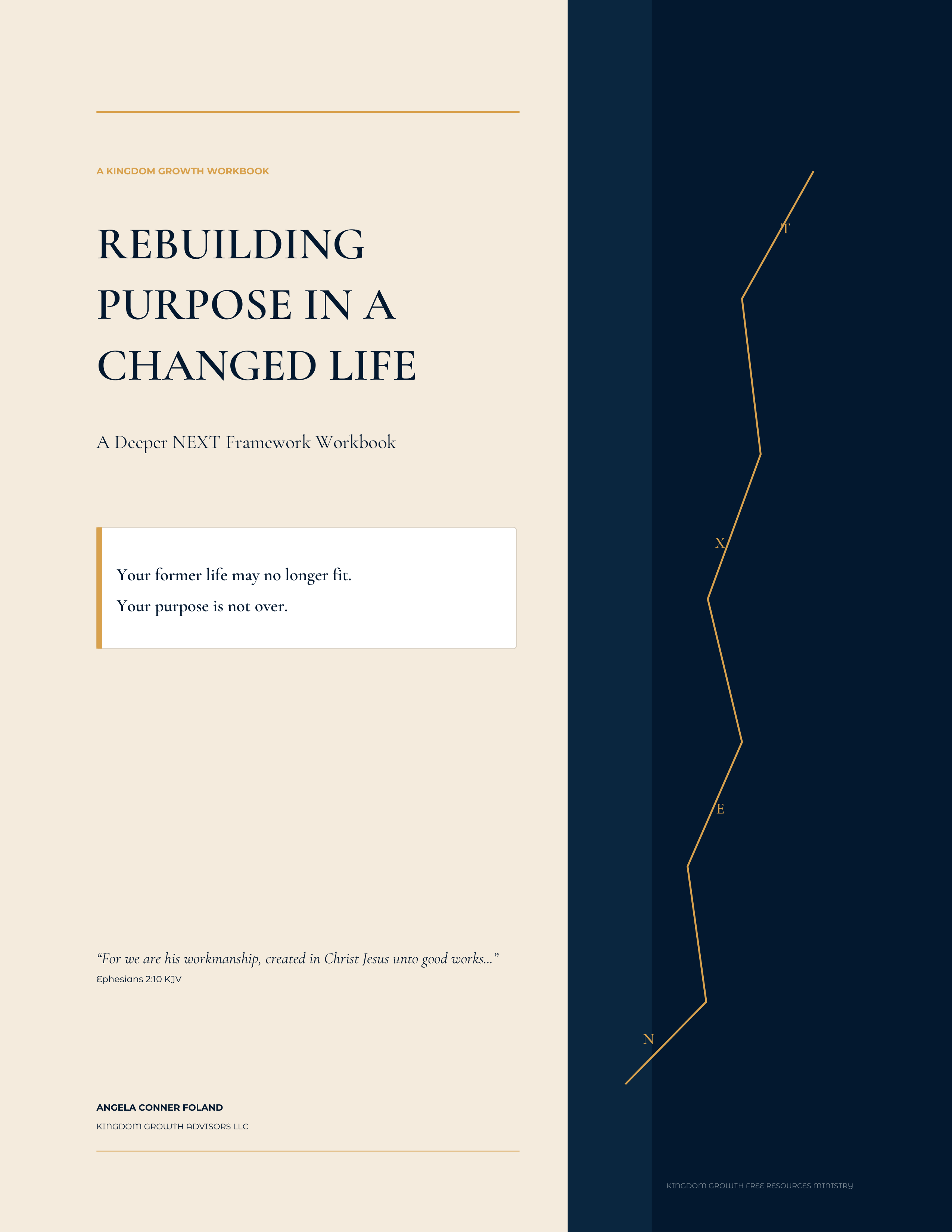 Cover of Rebuilding Purpose in a Changed Life by Angela Conner Foland, a cream and navy deeper NEXT framework workbook.